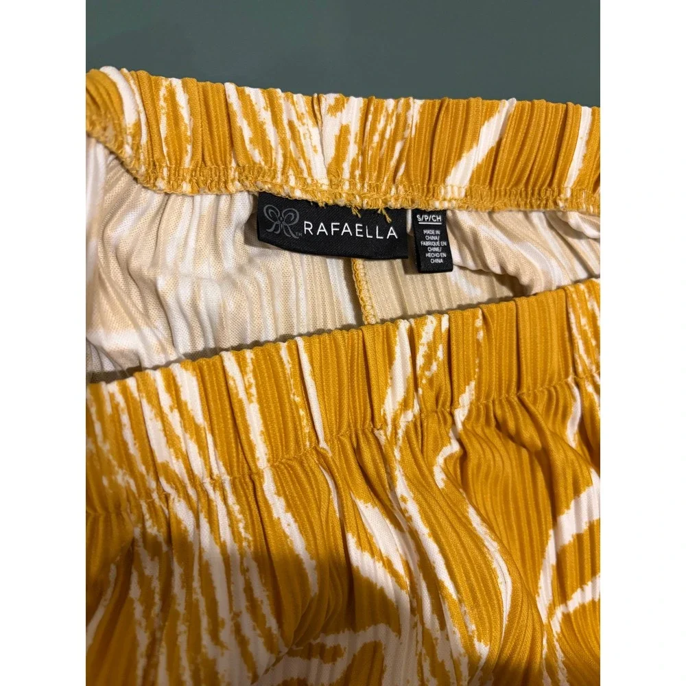 Rafaella Mustard Yellow White Abstract Pleated Wide Leg Pants Small - Picture 7 of 7